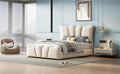 Twin Size Upholstered Platform Bed Velvet Upholstered Bed, Beige Twin Beige Velvet