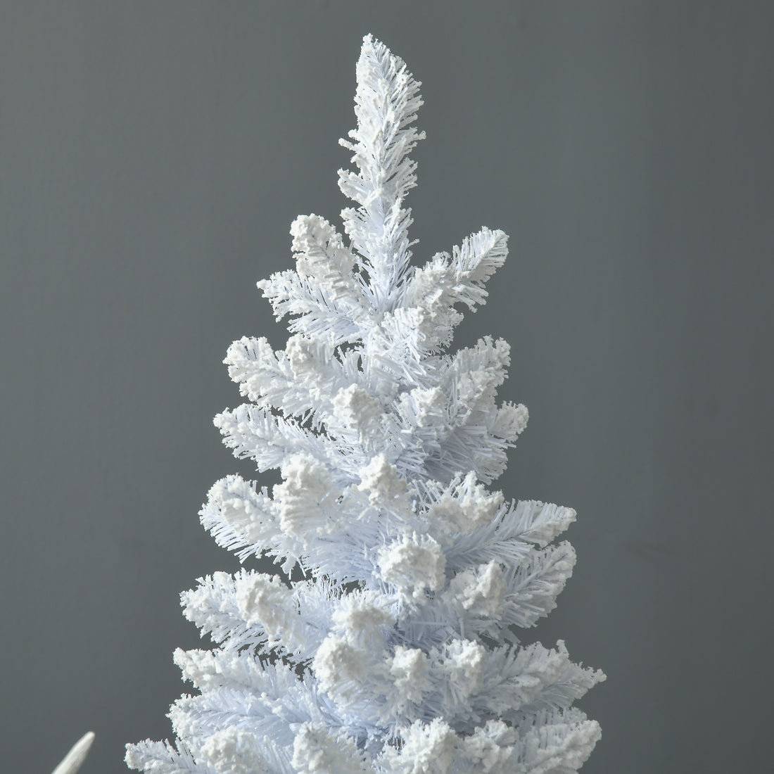 Homcom 7' Snow Flocked Artificial Pencil Christmas Tree, Slim Xmas Tree With Realistic Branches And Plastic Base Stand For Indoor Decoration, White White Plastic