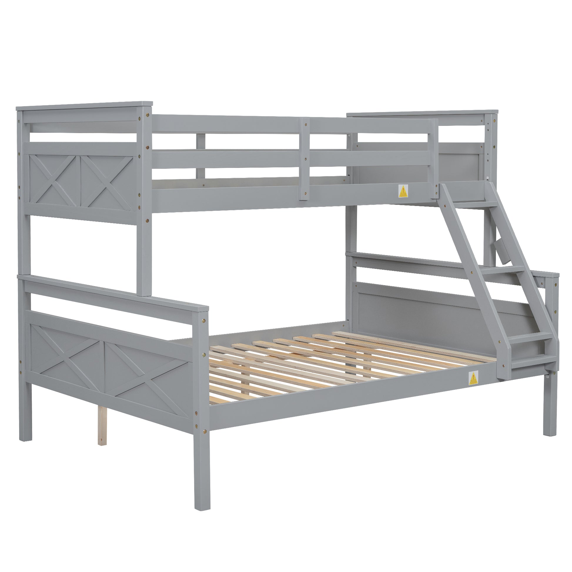 Twin Over Full Bunk Bed With Ladder, Safety Guardrail, Perfect For Bedroom, Gray Box Spring Not Required Twin Gray Wood Bedroom Bunk Pine