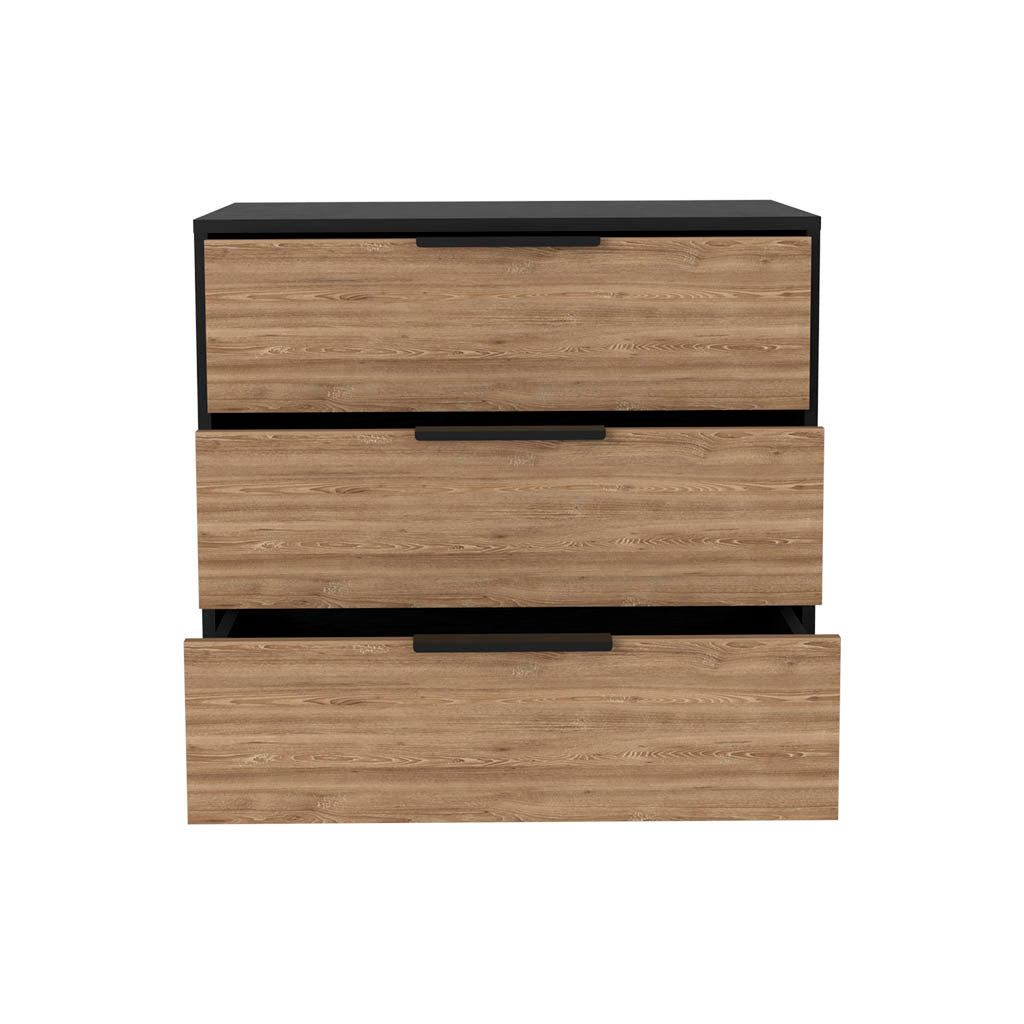 Dresser 27"H, 3 Drawers Dresser, Superior Top, Black Light Oak Multicolor Particle Board Particle Board