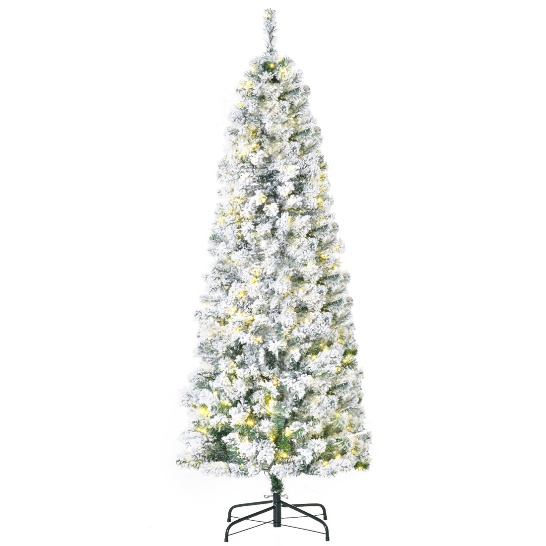 Homcom 6Ft Pre Lit Snow Flocked Slim Douglas Fir Artificial Christmas Tree With Realistic Branches, 250 Led Lights And 462 Tips Green Pvc