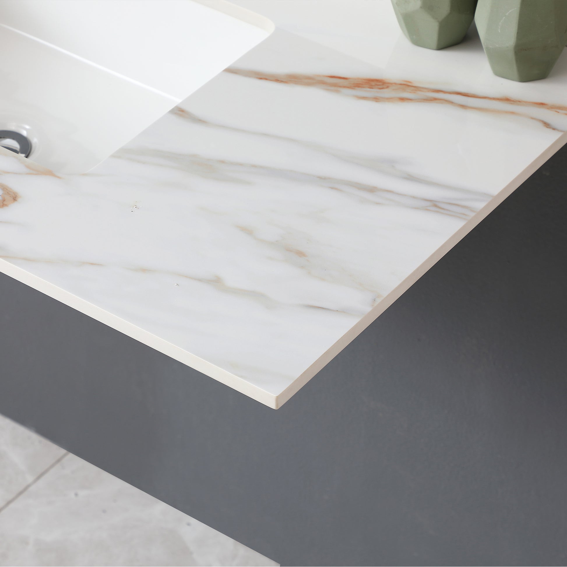 43 Inch Marble Vanity Top, Bathroom Vanity Top With Undermount Rectangular Middle Sink And 4" Height Backsplash, Pre Drilled 8 Inch Faucet Hole Spread Vanity Top, Carrara White With Veins White Marble Bathroom American Design Sintered Stone Sintered