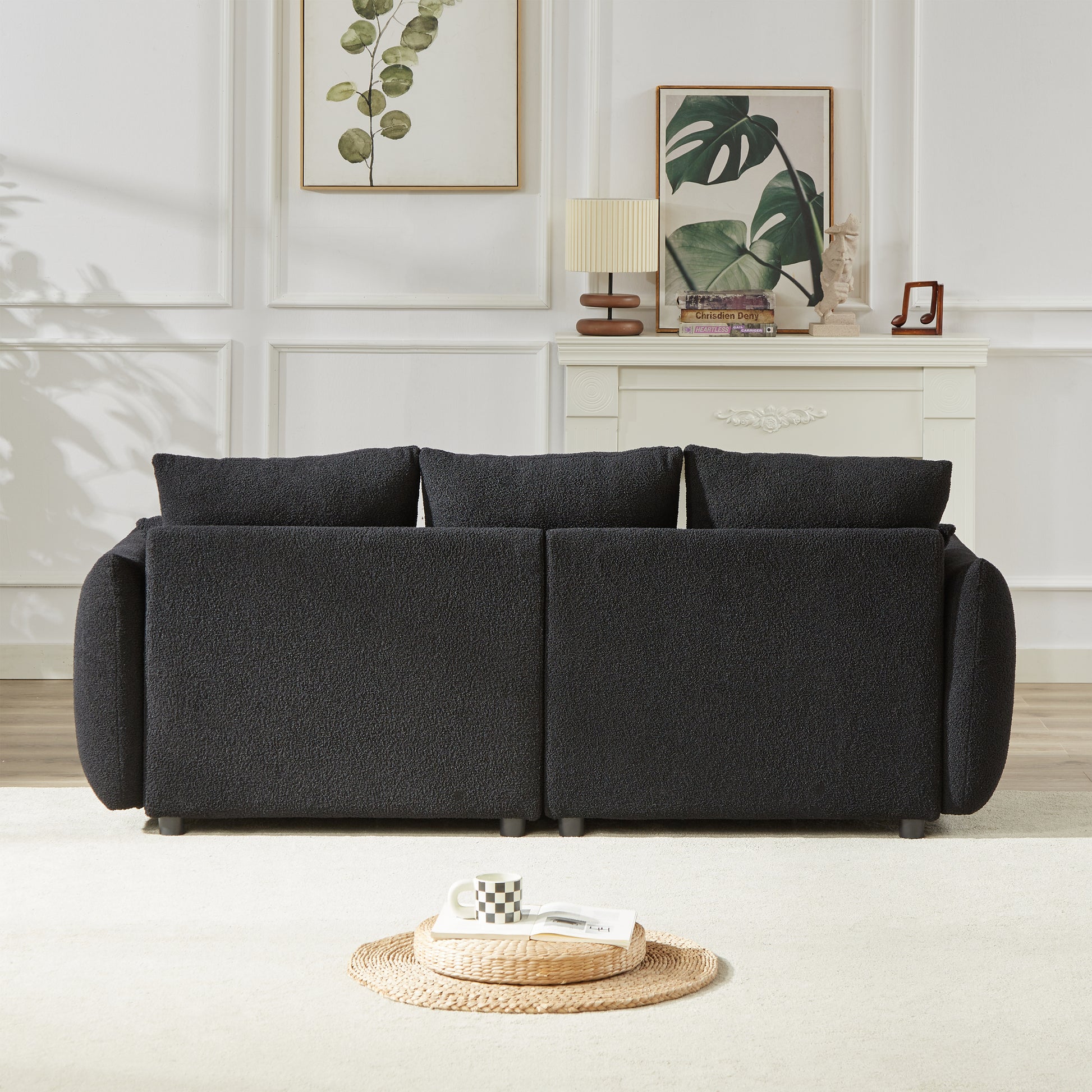 3 Seater 3 Seater Combo Sofa Modern Living Room Sofa, Teddy Sofa, Wooden Frame, 6 Cushions, Apartment Sofa Furniture Black Wood Primary Living Space Pine Foam Fabric 6 Seat