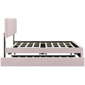 Queen Size Upholstered Platform Bed With 2 Drawers And 1 Trundle, Classic Metal Strip Headboard Design, Pink Queen Pink Mdf Lvl