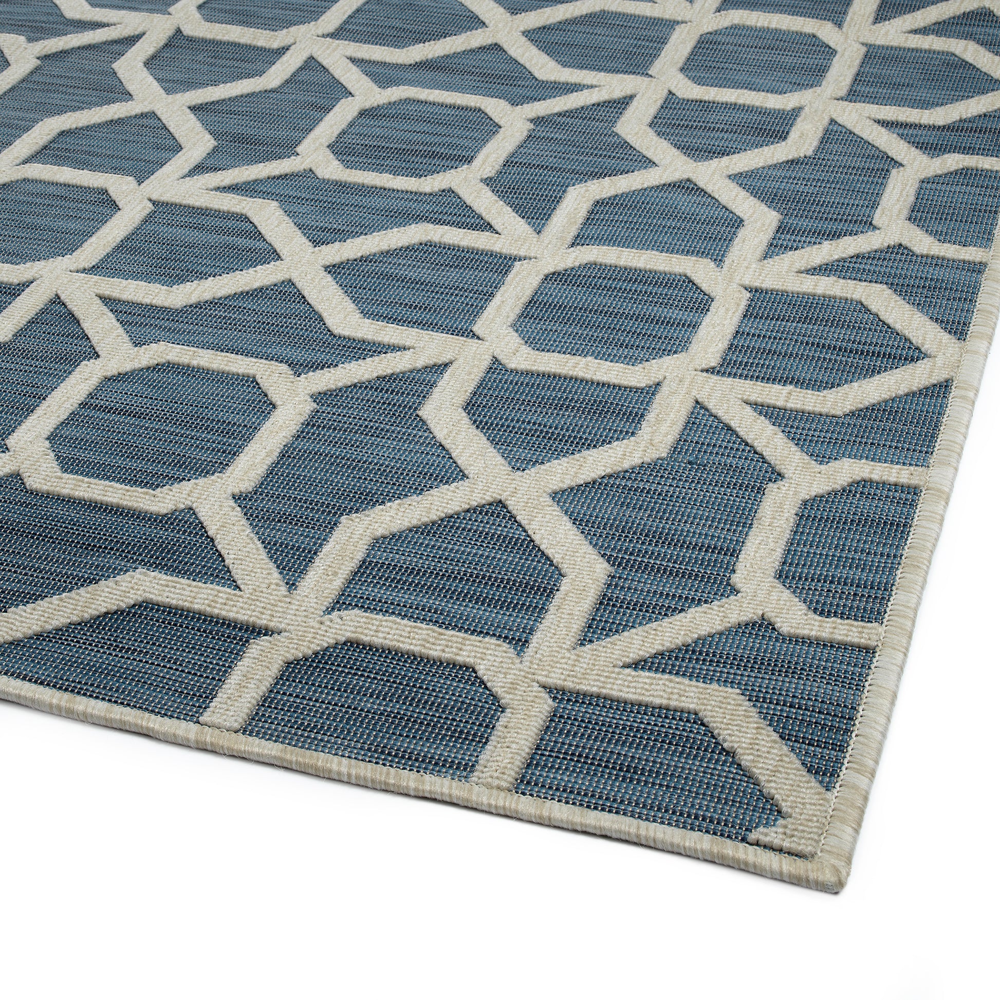 Contemporary, Transitional, Geometric, Textured, High Low Cut & Loop 5'3" X 7'6" Rectangle Area Rug Blue Polypropylene