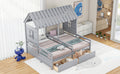 Twin Size House Platform Beds With Two Drawers For Boy And Girl Shared Beds, Combination Of 2 Side By Side Twin Size Beds, Gray Twin Gray Solid Wood Mdf