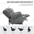 Power Lift Recliner Chair Sofa For Elderly With Massage Grey Velvet Power Remote Metal Primary Living Space Soft Cushion Back Heavy Duty American Design,American Traditional,Classic Pillow Top Arms Foam Velvet