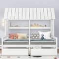 Twin Size House Platform Beds With Two Drawers For Boy And Girl Shared Beds, Combination Of 2 Side By Side Twin Size Beds,White Twin White Solid Wood Mdf