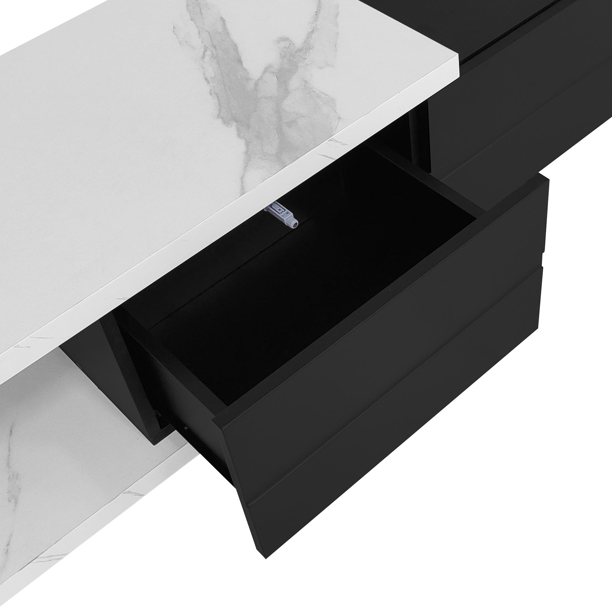 51'' 98.4'' Modern Extendable Tv Stand For Tvs Up To 90 Inches, Entertainment Center Media Console Corner Console With 2 Drawers And 4 Shelves For Living Room, White & Black White Black 80 89 Inches Mdf