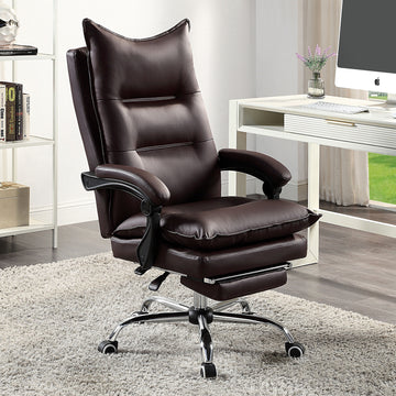 Contemporary Office Chair Upholstered 1Pc Comfort Adjustable Chair Relax Office Chair Work Brownpadded Armrests Brown Office Contemporary,Modern Office Chairs Tufted Back Adjustable Height Faux Leather,Metal