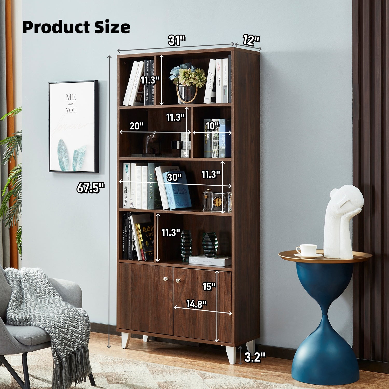 Bookcase, Bookshelf,Walnut Old Sku:Am180710 H Walnut Closed Back Wood Mdf