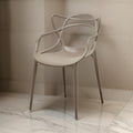 Yuva 22 Inch Armchair, Set Of 4, Intricate Design, Curved Seat, Gray Polypropylene Gray Polypropylene