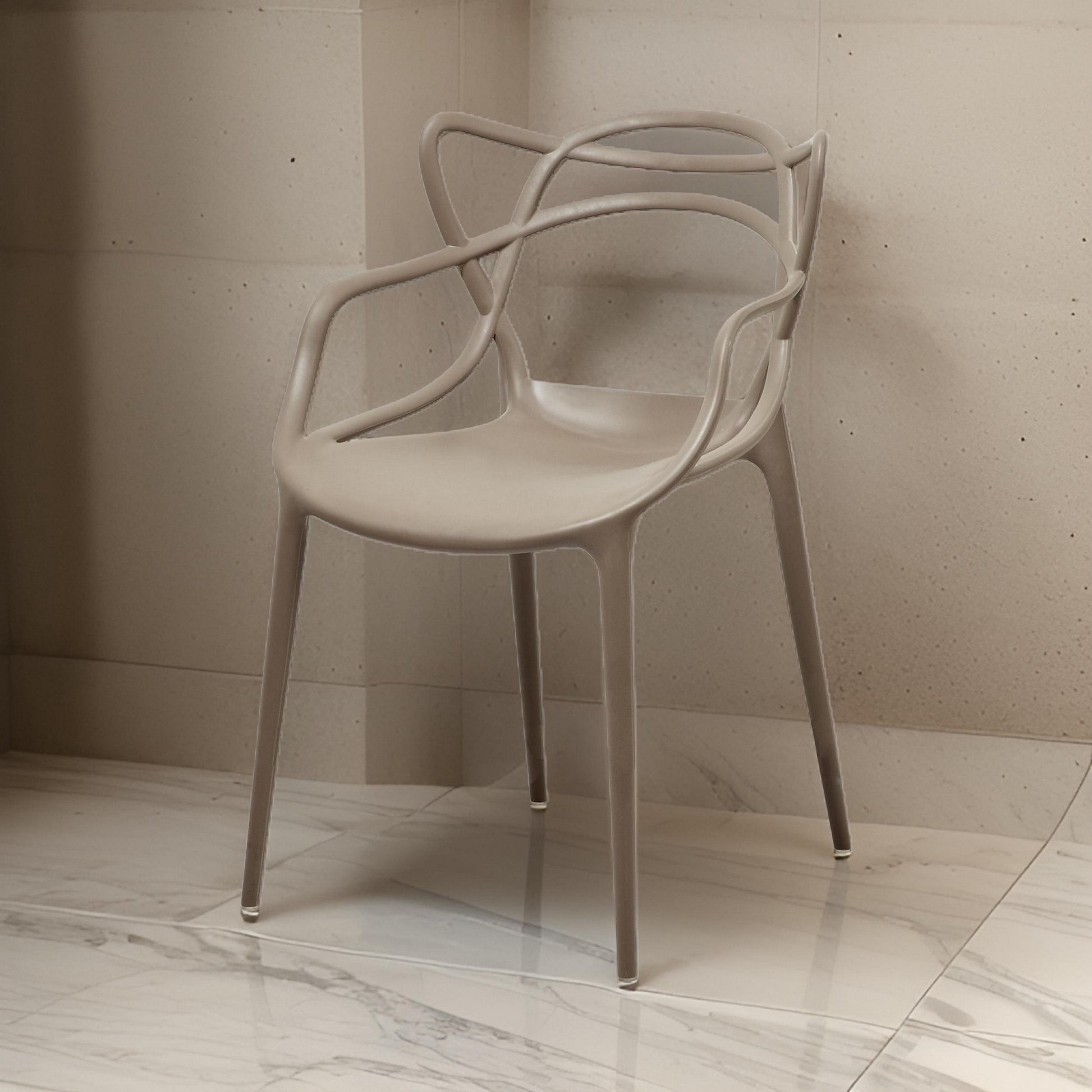 Yuva 22 Inch Armchair, Set Of 4, Intricate Design, Curved Seat, Gray Polypropylene Gray Polypropylene