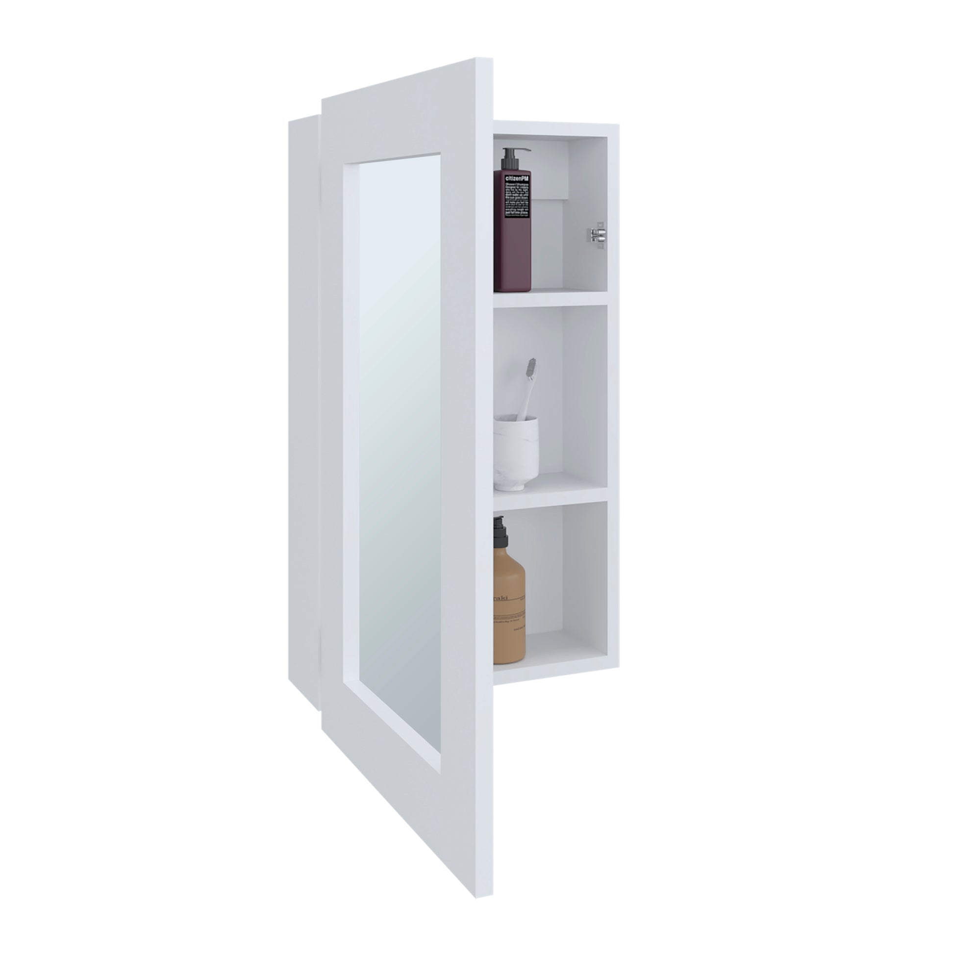 Juno 25.7" H X 15.7" W Narrow Mirror Medicine Cabinet, One Door With Three Interior Shelves For Bathroom, Kitchen White White Particle Board