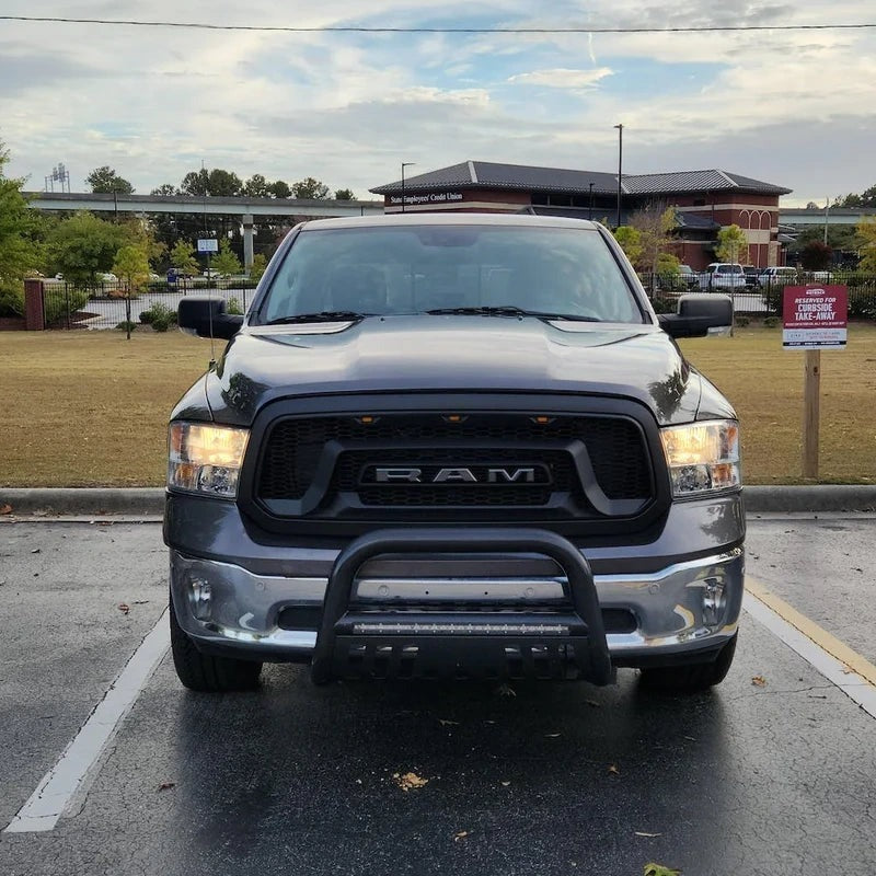 Rebel Style Front Grille For 2002 2003 2004 2005 Dodge Ram 1500 Power Wagon Grill Replacement With Letters And Amber Led Lights Black Matt Black Abs Abs