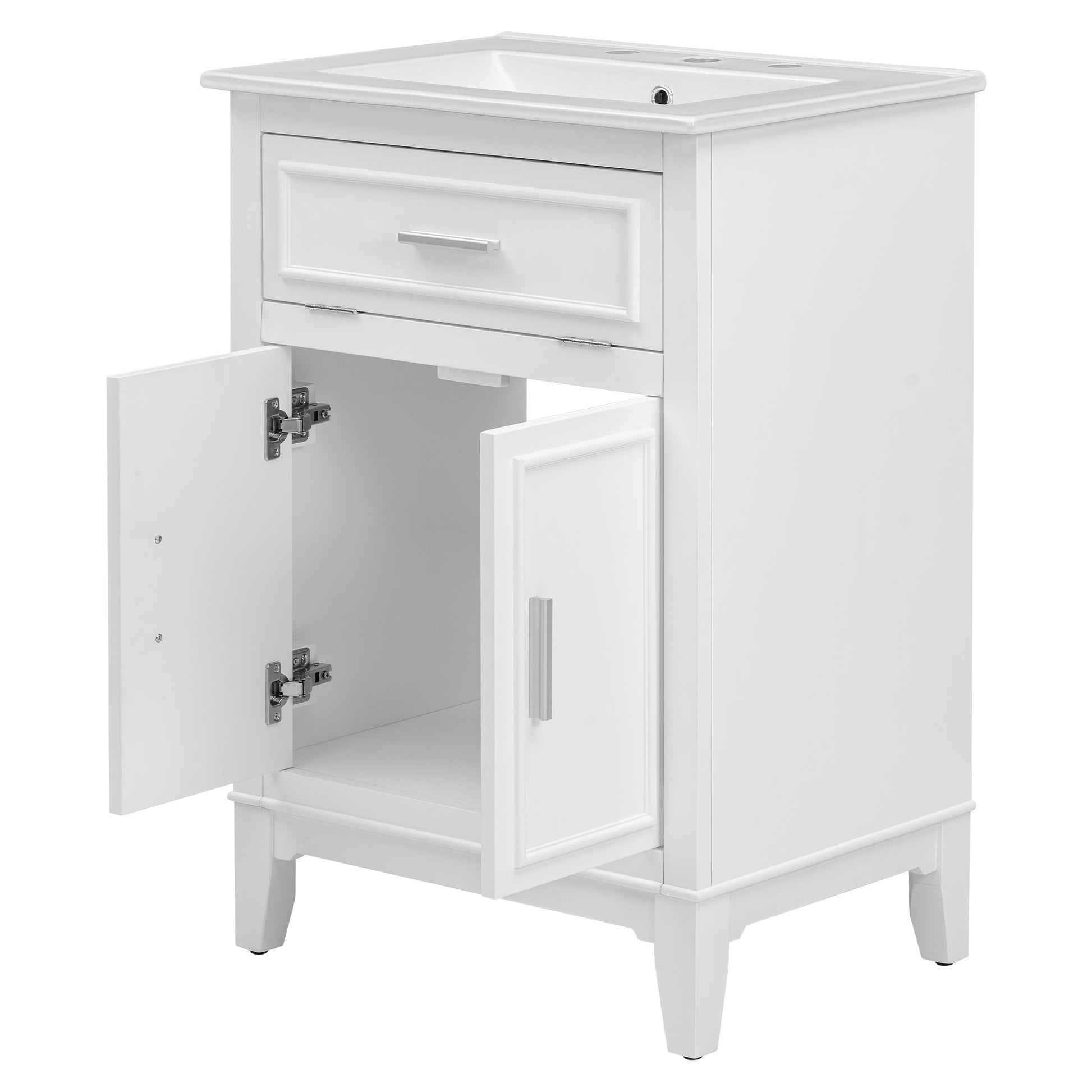 24" Bathroom Vanity With Sink, Bathroom Vanity Cabinet With One Flip Drawer And Doors, Solid Wood And Mdf, White White Solid Wood Mdf