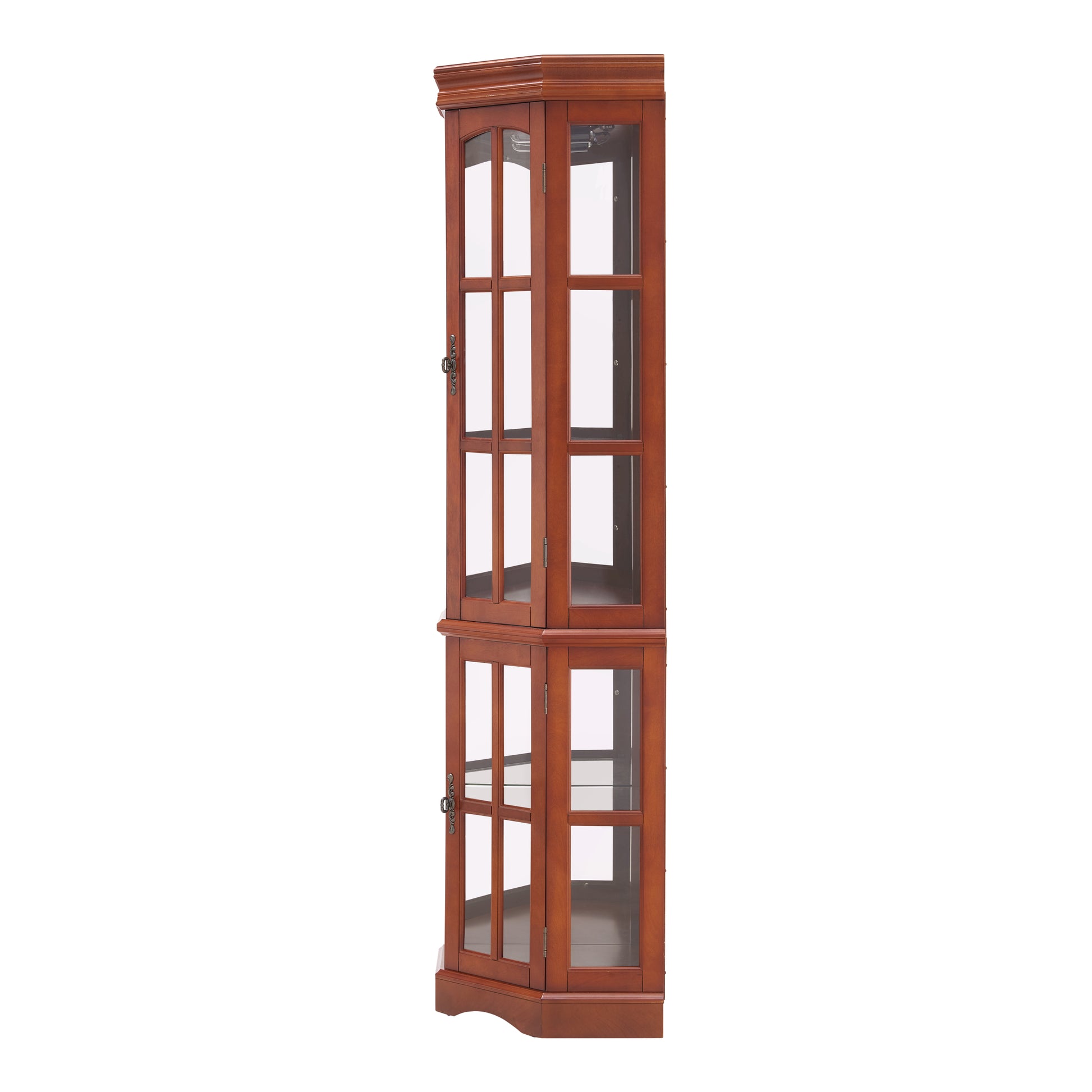 Corner Curio Cabinet With 5 Shelves And Lighting System, Walnut E26 Light Bulb Not Included Walnut Mdf