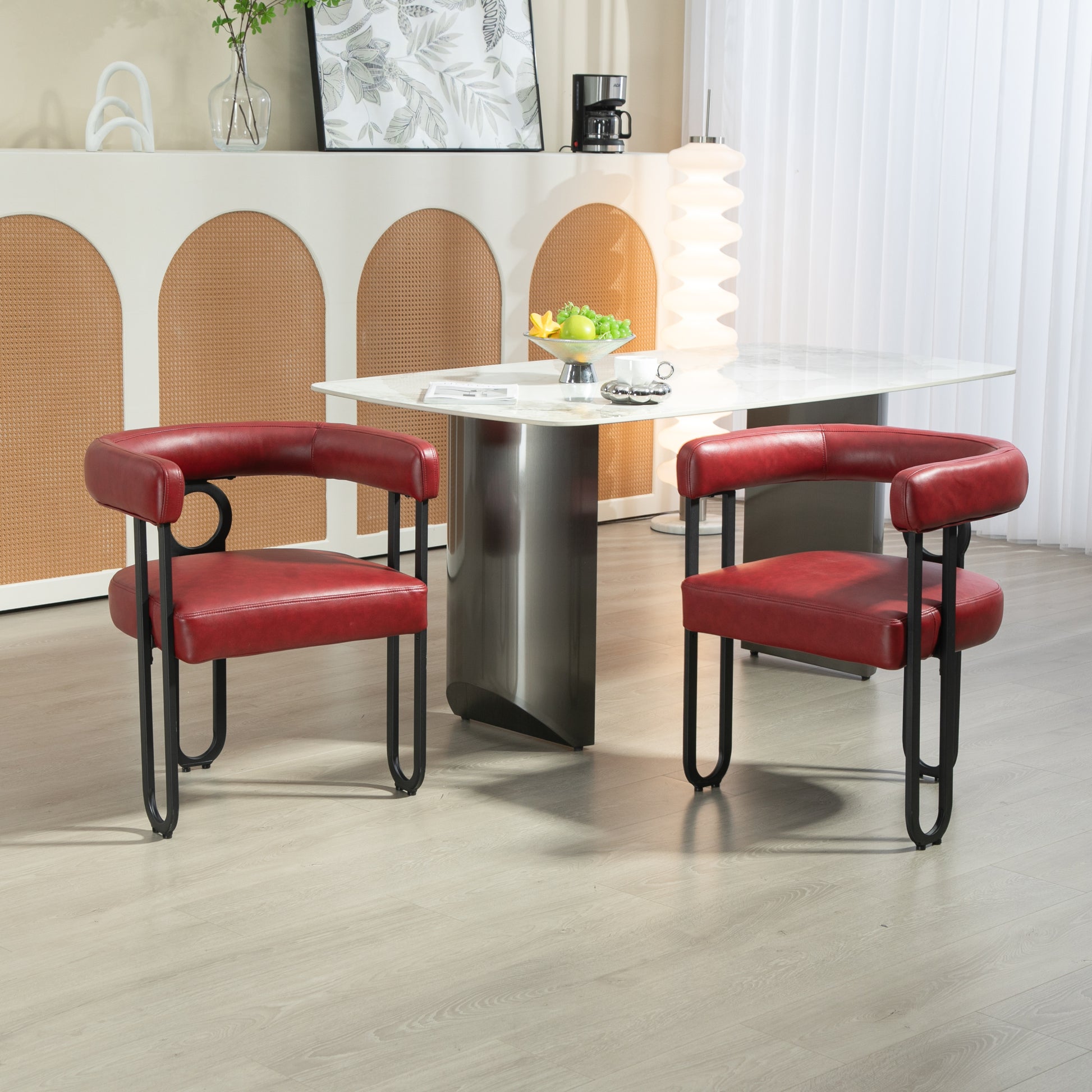 Coolmore Contemporary Designed Pu Fabric Upholstered Accent Dining Chair Barrel Side Chairs Kitchen Armchair For Living Room Set Of 2 Wine Red Pu Wine Red Foam Pu Leather