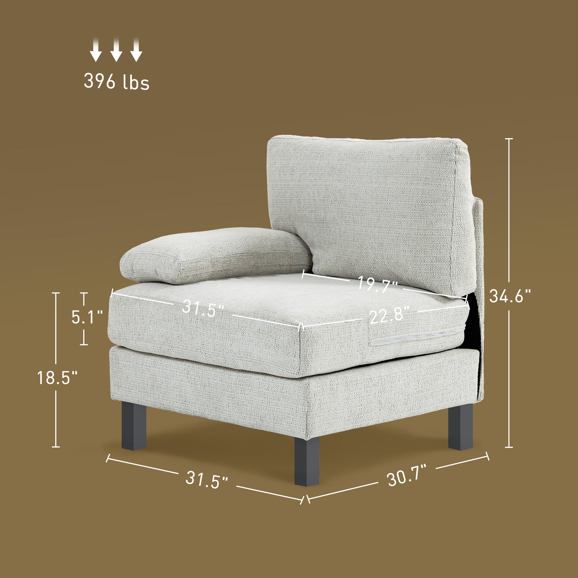 Homcom Module For Modular Sectional Sofa, Left Facing Armchair With Wood Legs And Pocket Spring For Living Room, Bedroom, Cream White Cream White Polyester 1 Seat