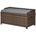 Outsunny Outdoor Wicker Storage Bench Deck Box, Pe Rattan Patio Furniture Pool Container Storage Bin With Interior Waterproof Bag And Comfortable Cushion, Gray Grey Aluminum