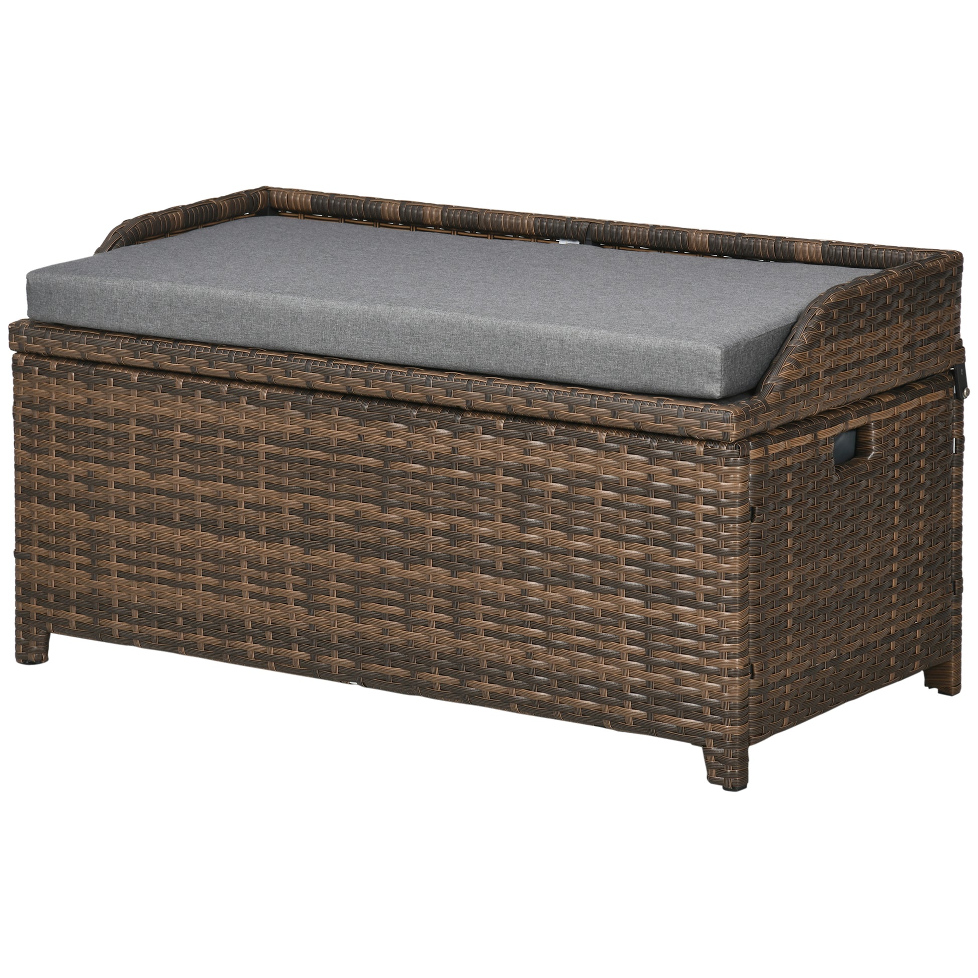 Outsunny Outdoor Wicker Storage Bench Deck Box, Pe Rattan Patio Furniture Pool Container Storage Bin With Interior Waterproof Bag And Comfortable Cushion, Gray Grey Aluminum