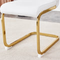 Table And Chair Set.Modern Rectangular Dining Table With Black Textured Stickers Glass Tabletop And Gold Plated Metal Legs.Paried With 4 Comfortable Chairs With Pu Seats And Golden Metal Legs. White Gold Seats 4 Glass Metal