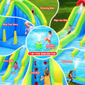 7 In1 Inflatable Water Park Three Slide With Blower Water Sprinkler Fountain Climbing Wall For Children Multicolor Oxford Fabric