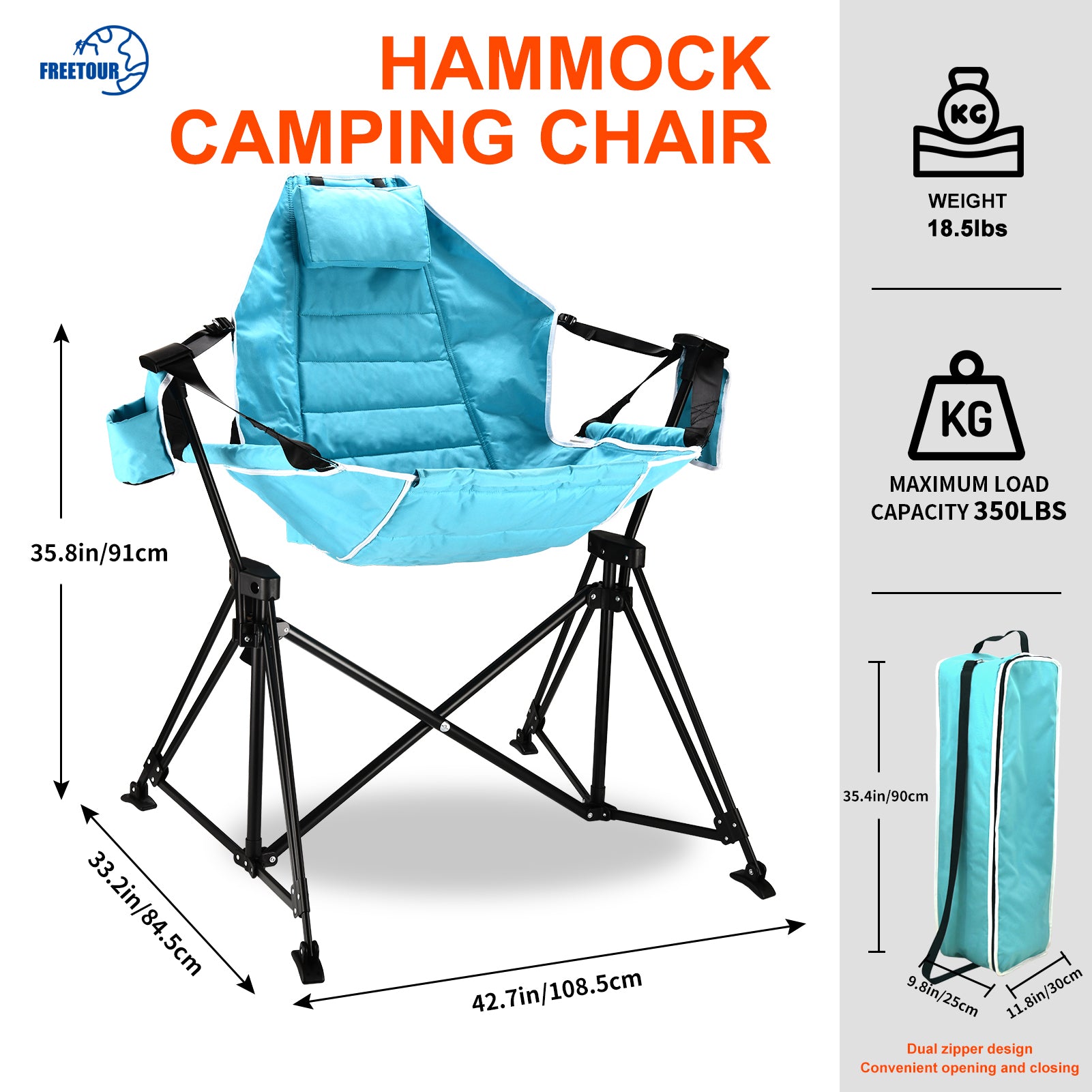 Hammock Camping Chair Folding 350 Lbs Foldable Portable Rocking Chairs For Adults Outside Swinging Camp With Stand Lawn Garden Hanging Outdoor Antique Blue Green Iron