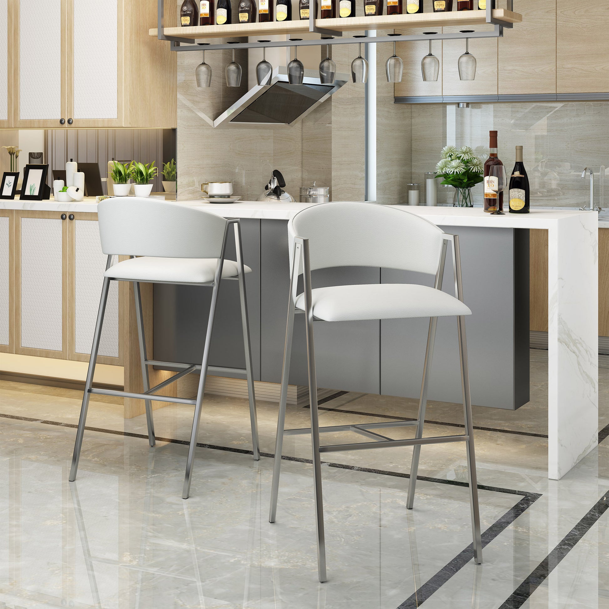 Modern Bar Stools Mp2 Set Of 2 Ivory Pu