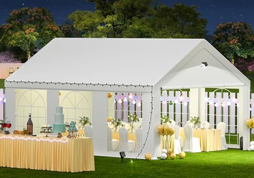 Sannwsg Party Tent 10X20Ft Heavy Duty Canopy Tent With Removable Sidewals,Outdoor Waiterpro Patio Camping Gazebo Sheter,Perect For Wedding Holday Bithday Bba Backyard Evening Tent White Garden & Outdoor Metal