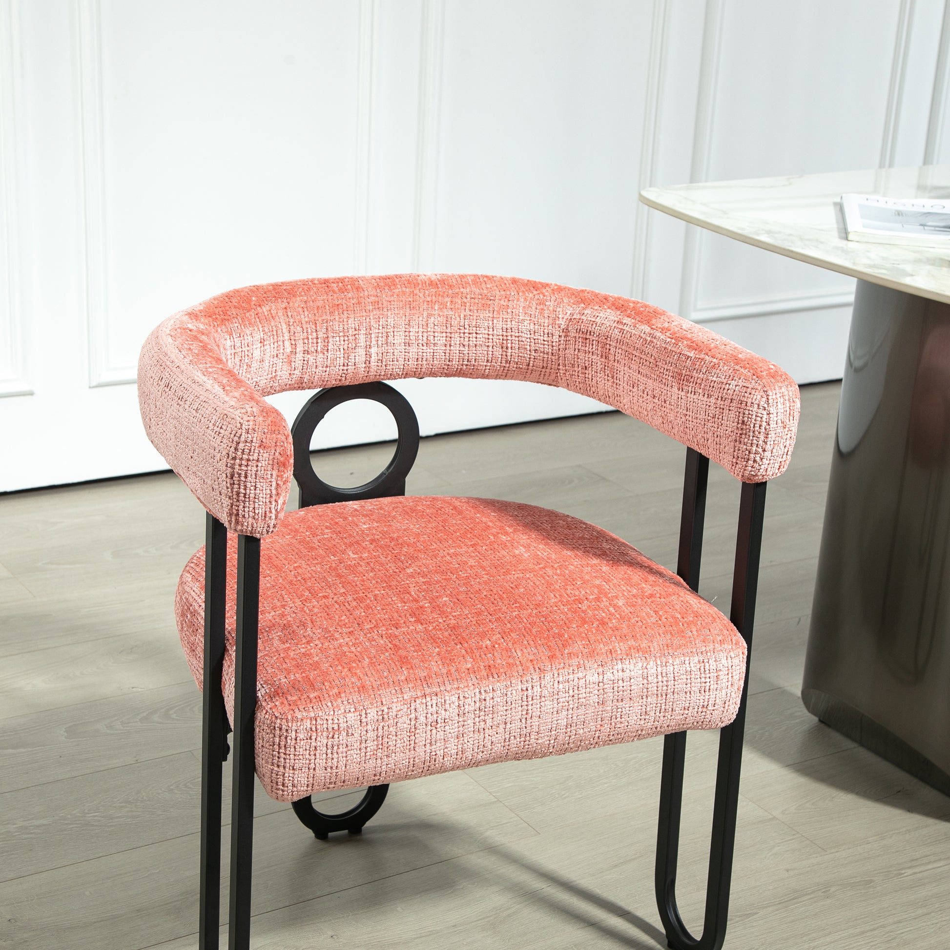 Coolmore Contemporary Designed Chenille Fabric Upholstered Accent Dining Chair Barrel Side Chairs Kitchen Armchair For Living Room Set Of 1 Pink Chenille Pink Primary Living Space Foam Chenille