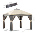 Outsunny 10' X 10' Pop Up Canopy Tent With Netting, Instant Tents For Parties, Height Adjustable, With Wheeled Carry Bag And 4 Sand Bags For Outdoor, Garden, Patio, Beige Beige Steel
