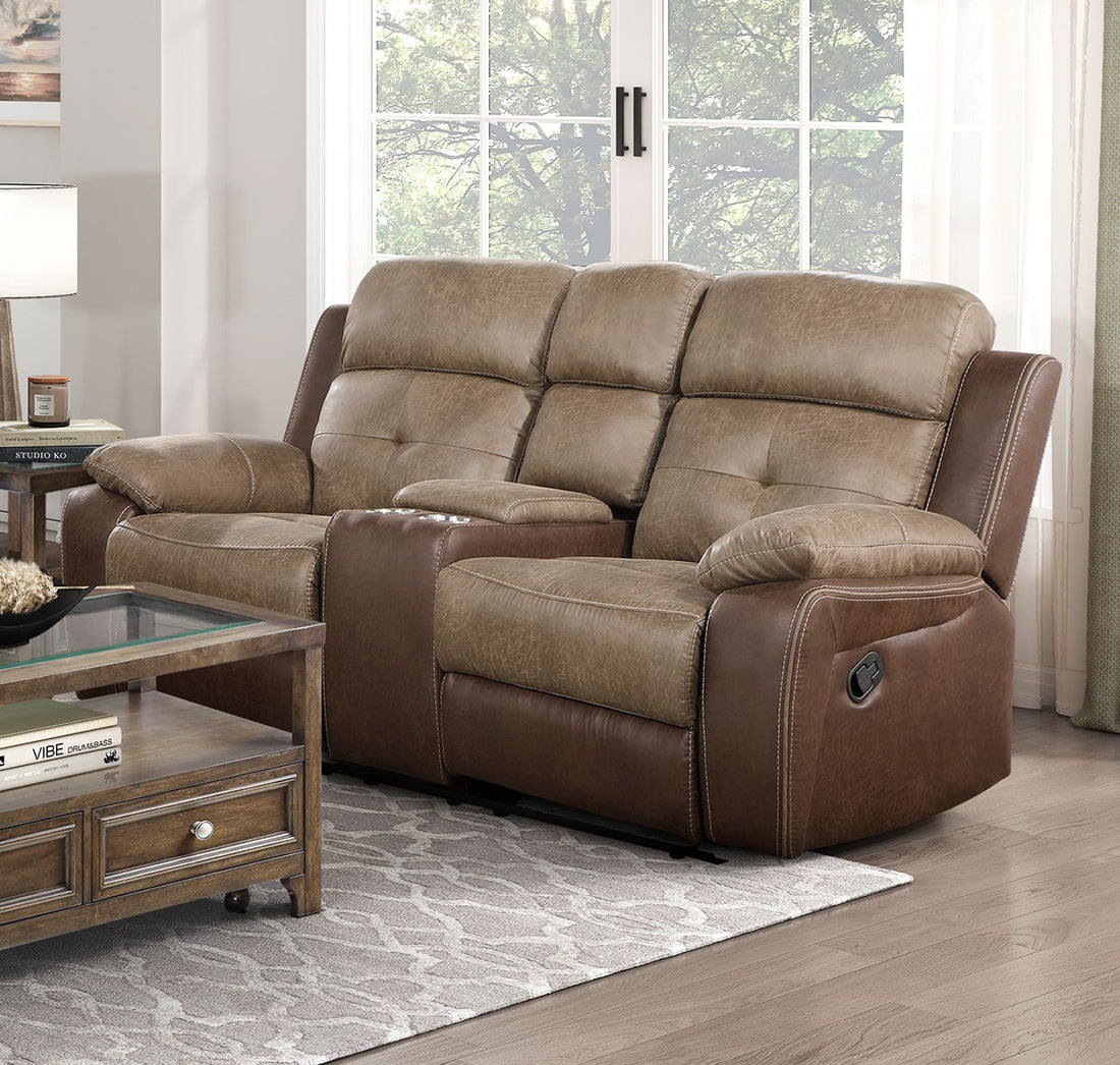 Plush Comfort Brown Microfiber Upholstered Solid Wood Frame Living Room Furniture 1Pc Dual Glider Reclining Loveseat With Center Console Plush Arms Brown Microfiber Wood Primary Living Space Contemporary,Modern Pillow Top Arms Plywood,Solid Wood