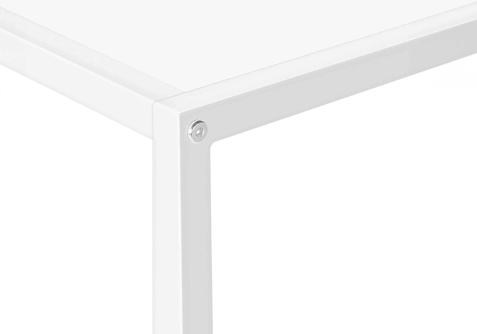 Accent Table, Console, Entryway, Narrow, Corner, Living Room, Bedroom, White Laminate, White Metal, Contemporary, Modern White Particle Board