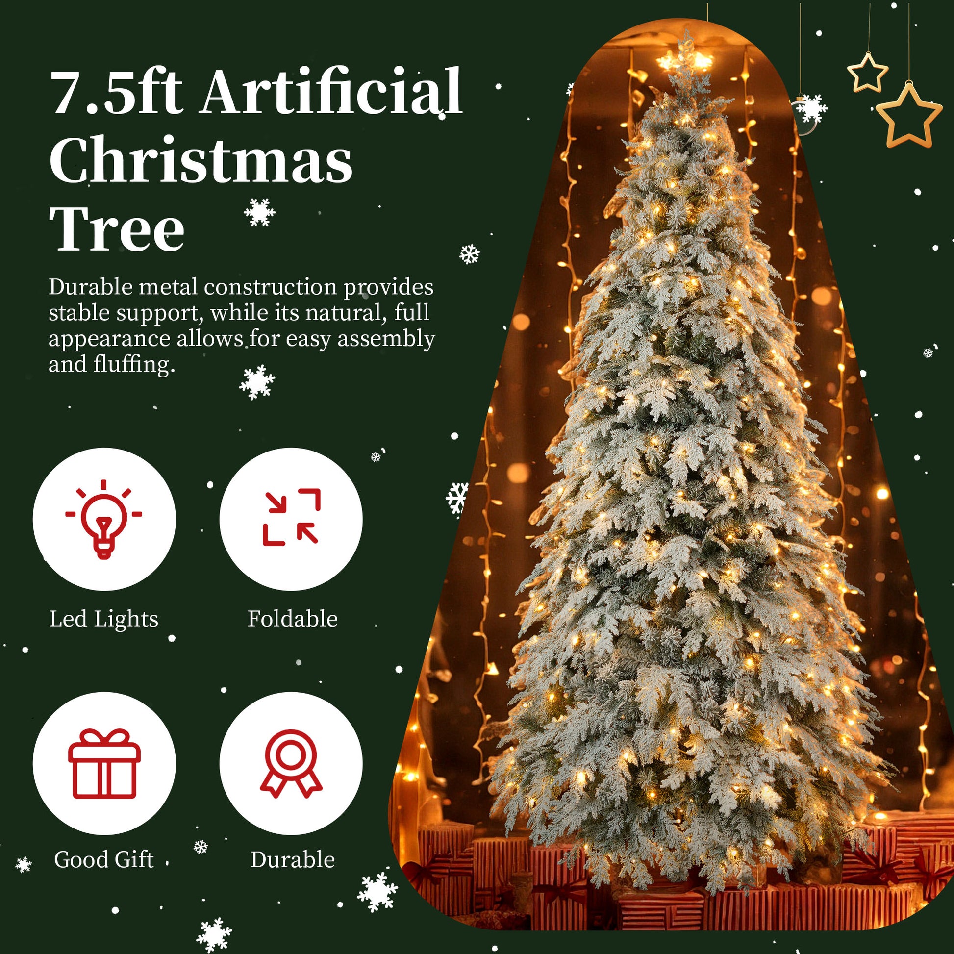 7.5Ft Artificial Christmas Tree With 400 Led Lights And 1200 Bendable Branches, Christmas Tree Holiday Decoration, Creative Decorated Trees, Xmas Tree Christmas Decorations Green Pvc