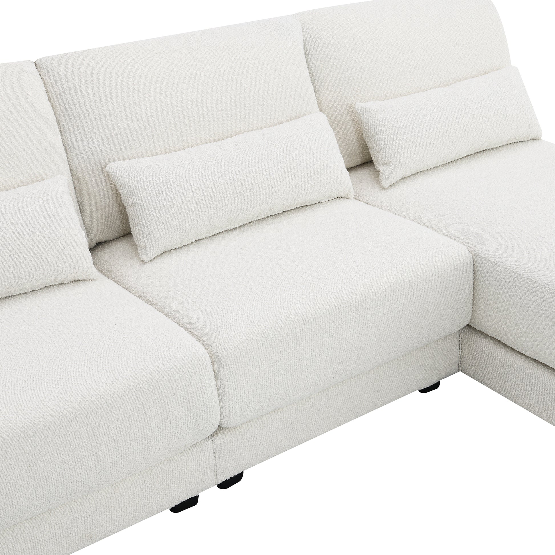 120*61" Oversized Deep Seat Sectional Sofa With Reversible Chaise,Loop Yarn Fabric 5 Seat Armless Indoor Furniture,Convertible L Shaped Couch For Living Room,Apartment,3 Colors Cream Fabric 5 Seat