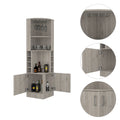 Syrah Corner Bar Cabinet, Eight Bottle Cubbies, Double Door, Two Open Shelves Light Gray Light Gray Particle Board