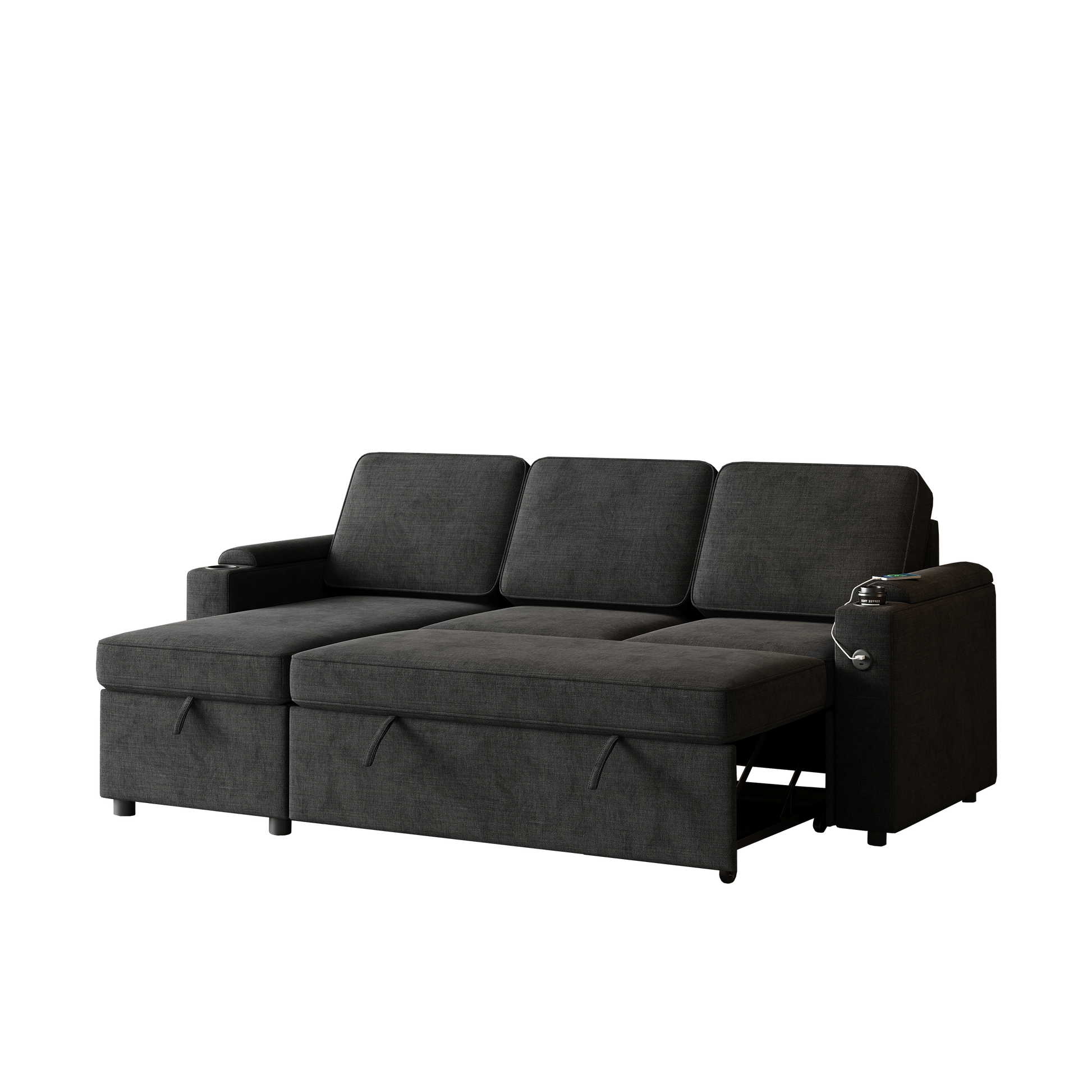 Mh85.8" Sleeper Sofa, Sofa Bed 2 In 1 Pull Out Sofa Bed With Storage Sofa, Sofa Sleeper With Pull Out Bed With Charging Port Black Polyester Primary Living Space Eucalyptus Polyester Fabric 3 Seat