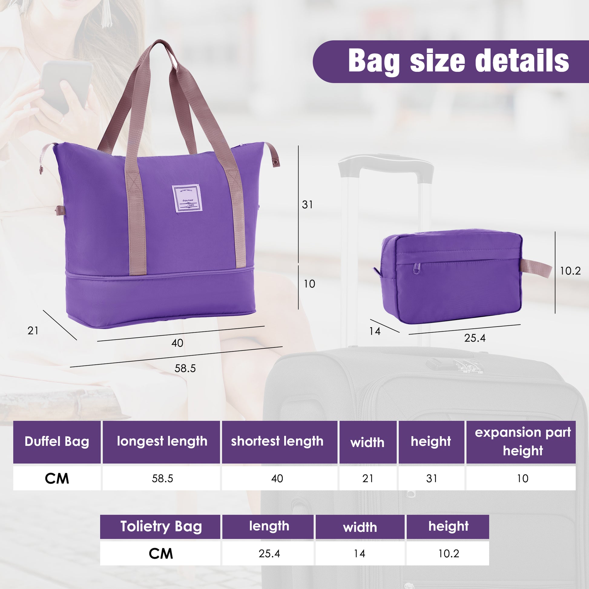 Softside Luggage Expandable 3 Piece Set Suitcase With Duffel Bag Upright Spinner Softshell Lightweight Luggage Travel Set Purple Polyester