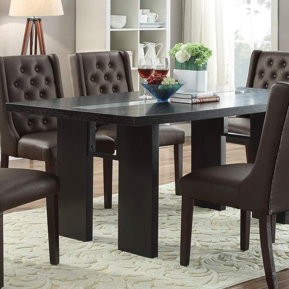 Contemporary Espresso Finish 7Pc Dining Set Solid Wood Dining Table And 6X Side Chair Wingback Design Dining Room Furniture Espresso Wood Dining Room Rubberwood Rectangular Dining Table With Chair Upholstered Chair Wood Espresso Seats 6