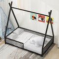 Metal Twin Size House Platform Bed With Triangle Structure And Guardrail, Black Expected Arrival Time: 9.7 Box Spring Not Required Twin Black Metal Metal