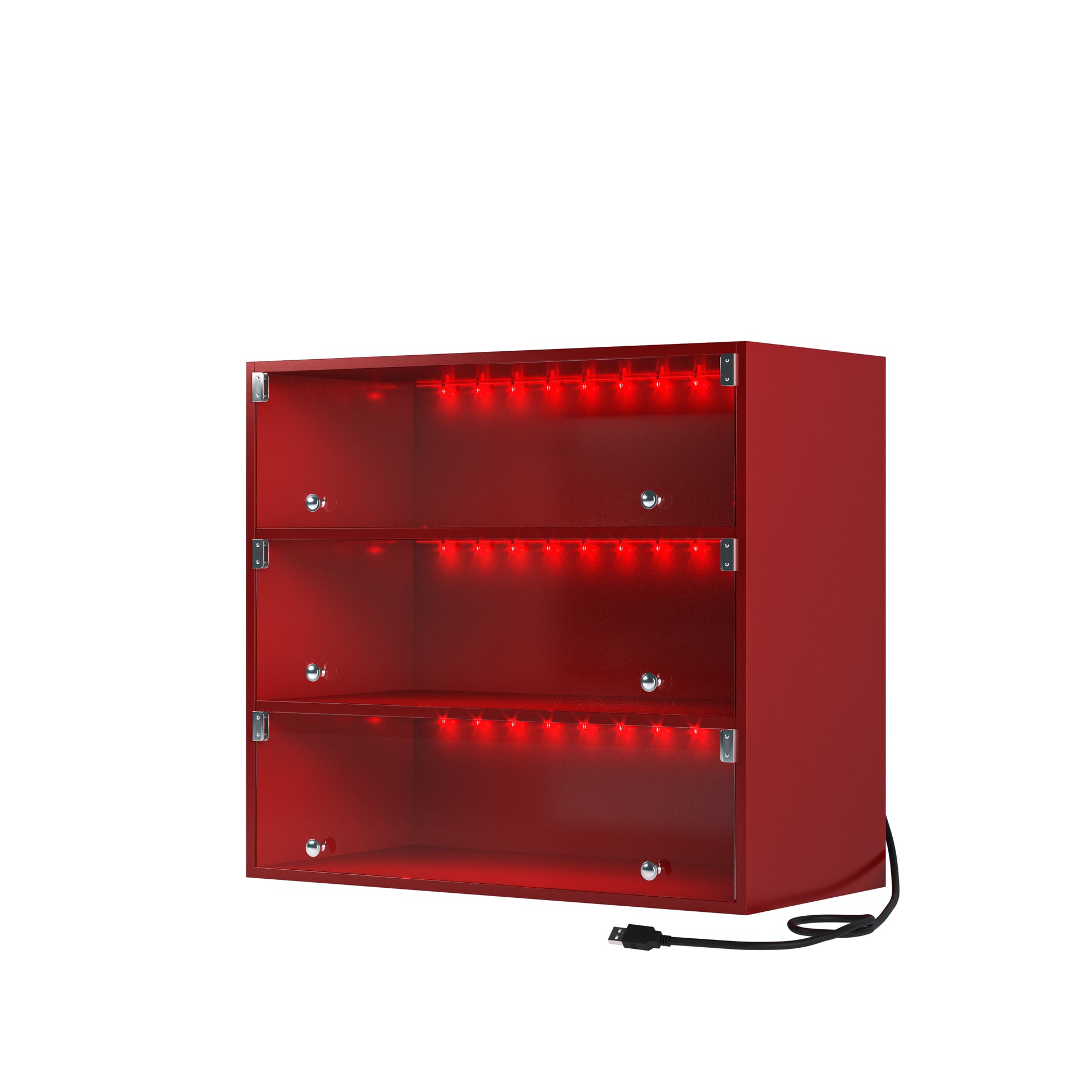 Red Led Light Shoe Box Three Layers With Glass Doors Filing Cabinets 3 4 Shelves Red Built In Lighting American Design,American Traditional,Antique Wood Glass