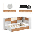 L Shaped Bed Frame With Trundle And And Bookcase,Corner Bed Wooden Captain Bed With Led Downlight And Usb Port For Small Room,Bedroom, Guest Room, Twin Size, Walnut And White Box Spring Not Required Twin White Walnut Wood Bedroom Modern Pine Bed Frame