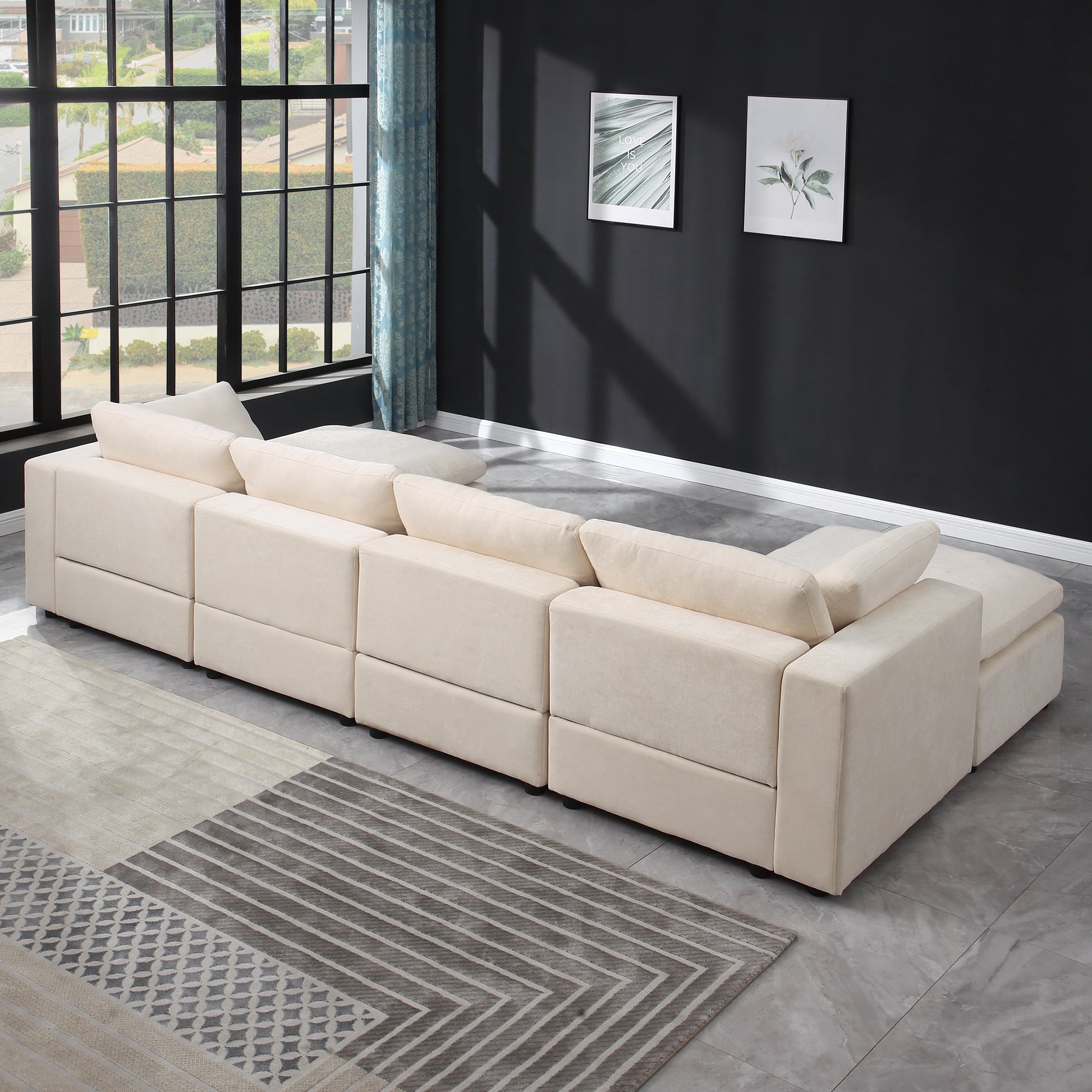 123.6" Modular Sectional Sofa, Convertible U Shaped Sofa Couch, Modular Sectionals With Ottomans, 6 Seat Sofa Couch With Reversible Chaise For Living Room. Chenille Beige Beige Fabric 6 Seat