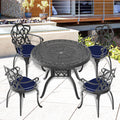 Cushions In Random Colors 5 Piece Set Of Cast Aluminum Patio Furniture With Cushions Yes Dining Set Black Blue Seats 4 Rust Resistant Frame Water Resistant Cushion Garden & Outdoor Complete Patio Sets Aluminium