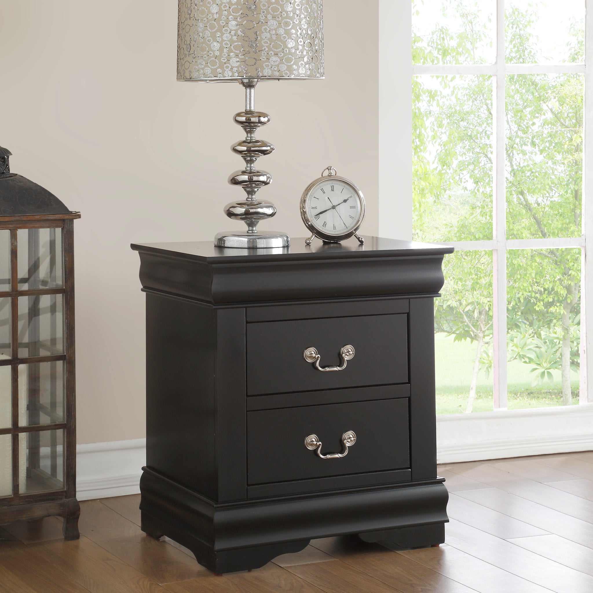 Louis Philippe Black Finish Nightstand Black Synthetic Wood