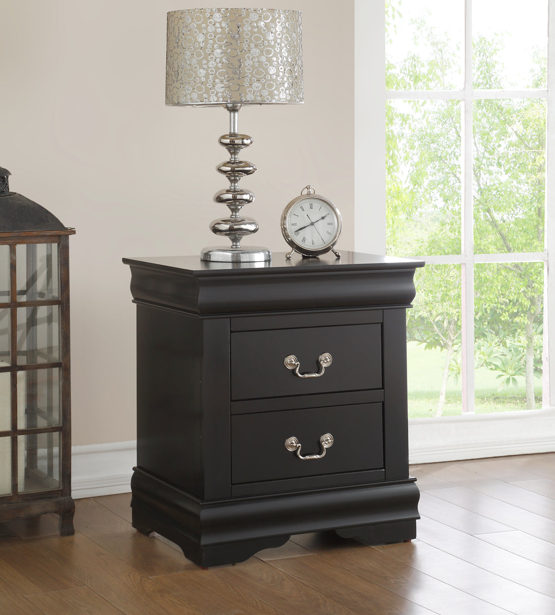 Louis Philippe Black Finish Nightstand Black Synthetic Wood