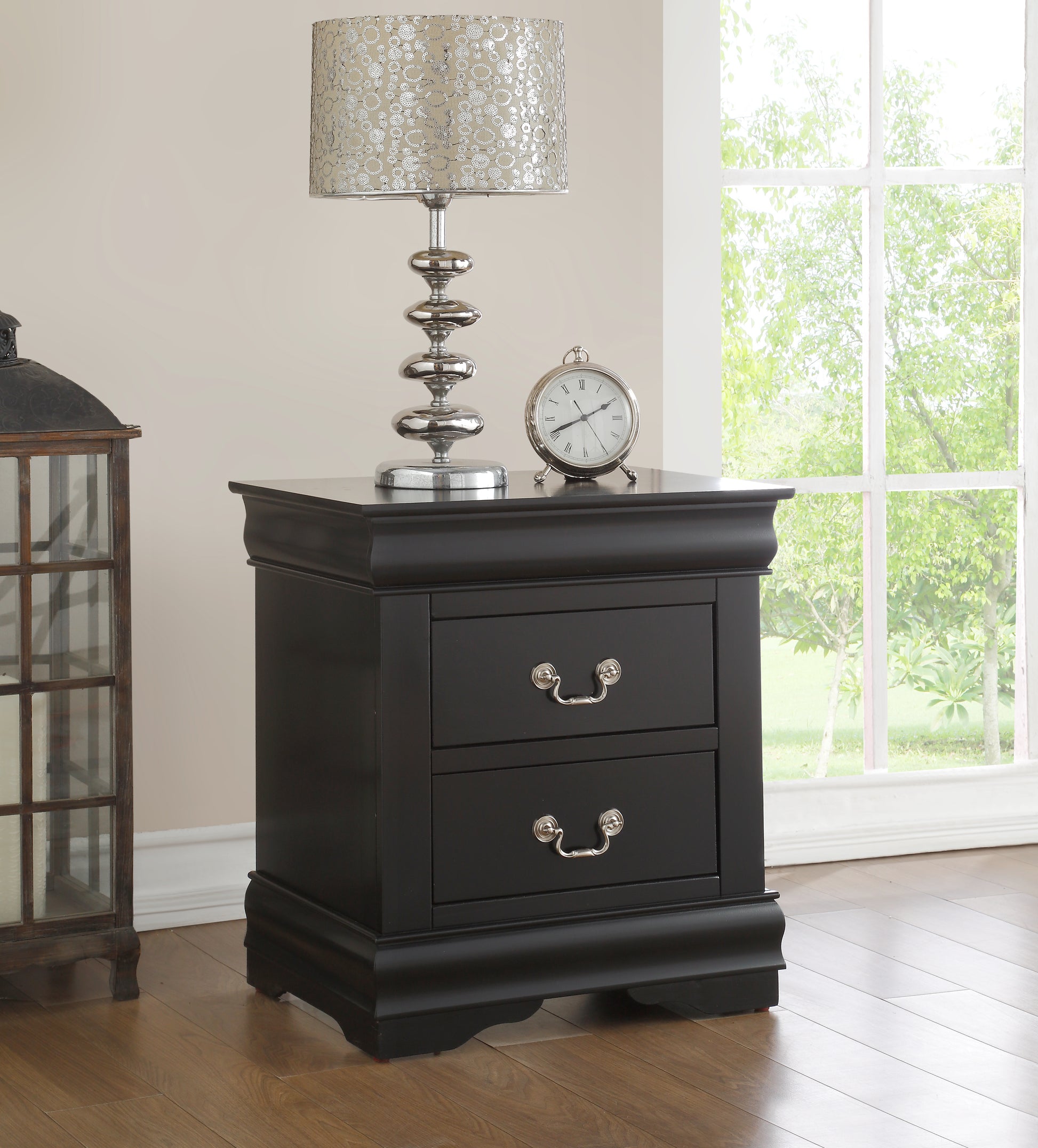 Louis Philippe Black Finish Nightstand Black Synthetic Wood