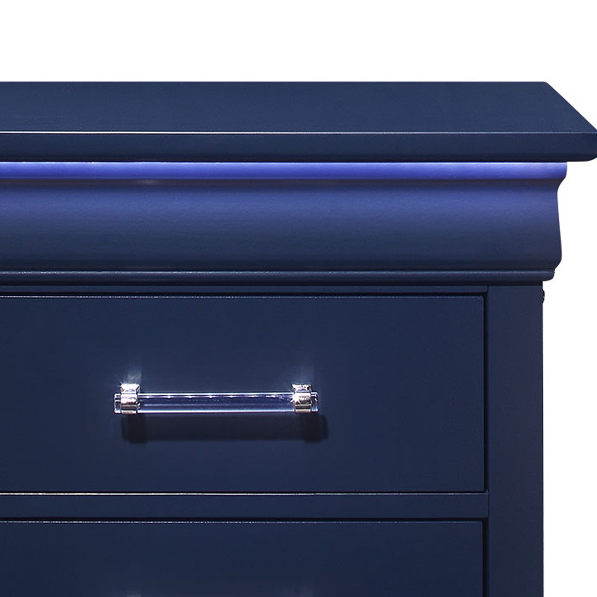 Charlston Blue Nightstand With Led Blue Solid Wood Mdf