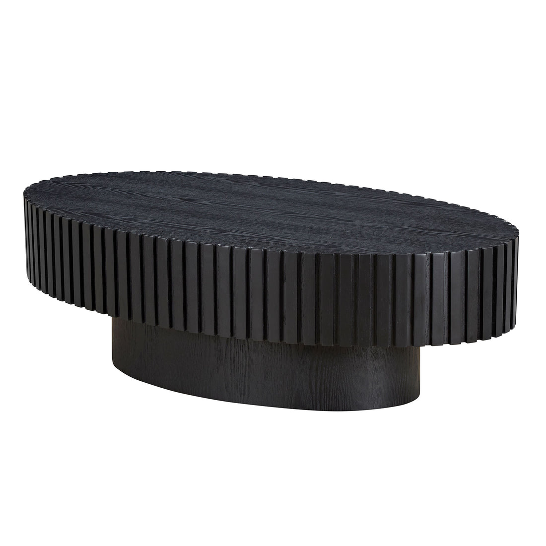 Modern Handcraft Drum Coffee Table Length 43.7 Inch Ellipse Coffee Table For Living Room,Small Coffee Table With Sturdy Pedestal,Black Mdf Matt Black Mdf